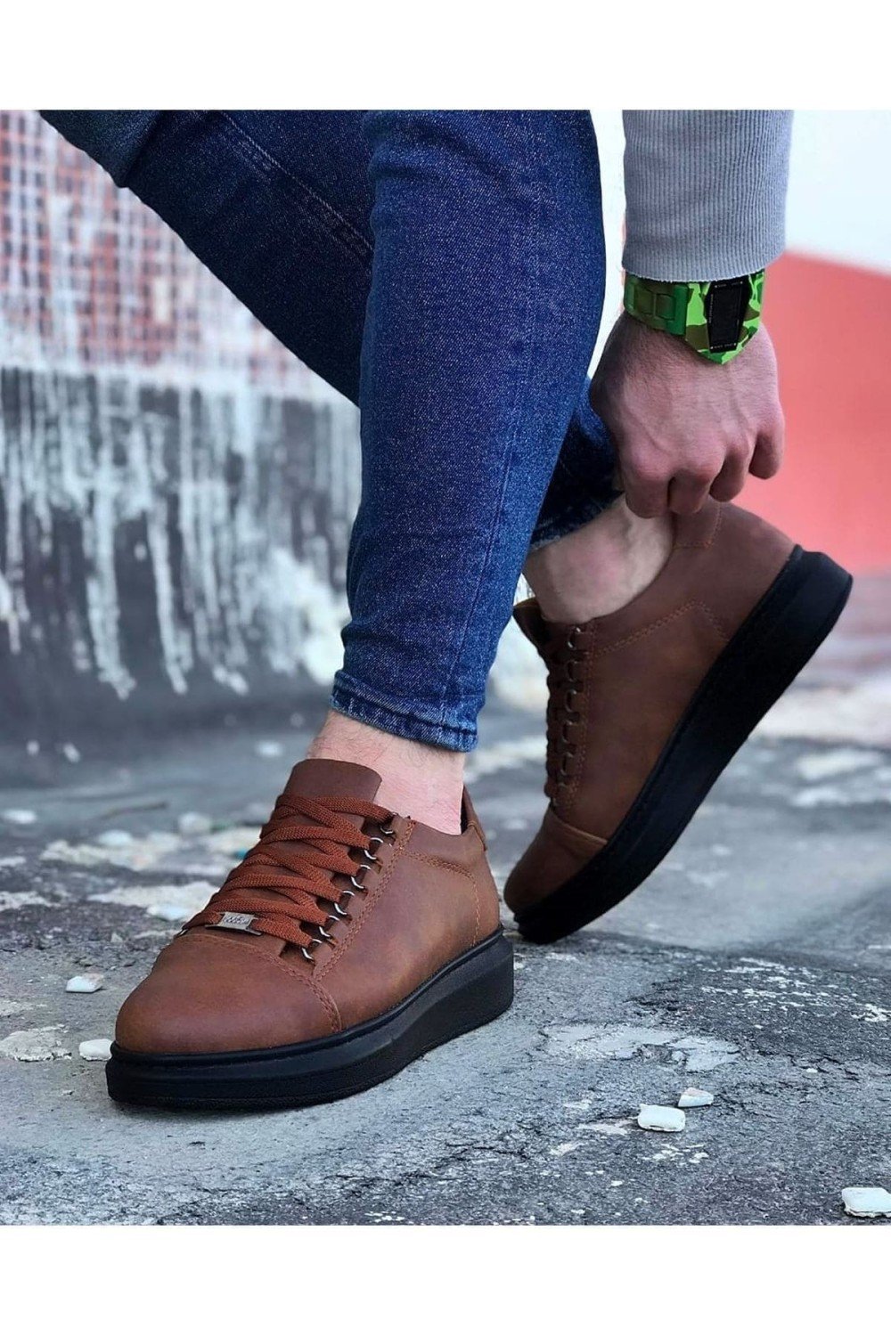 WG08 Erkek Günlük Bağcıklı Cilt Spor Sneaker Ayakkabı CST - Taba – Wagoon Erkek Ayakkabı