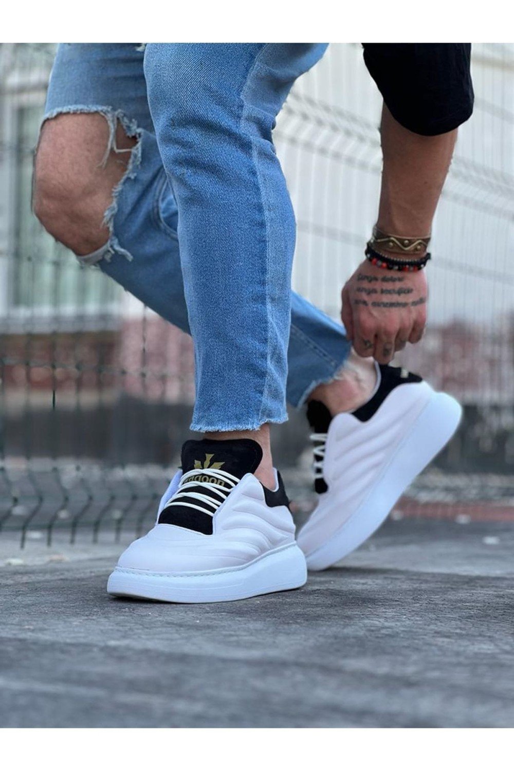 WG094 Erkek Günlük Bağcıklı Cilt Spor Sneaker Ayakkabı CBT - Beyaz/Siyah Erkek Ayakkabı WG094 Erkek Günlük Bağcıklı Cilt Spor Sneaker Ayakkabı CBT - Beyaz/Siyah – Wagoon Erkek Ayakkabı