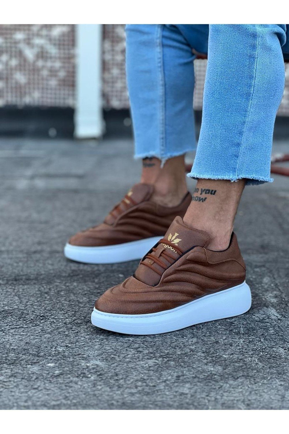 WG094 Erkek Günlük Bağcıklı Cilt Spor Sneaker Ayakkabı CBT - Taba – Wagoon Erkek Ayakkabı