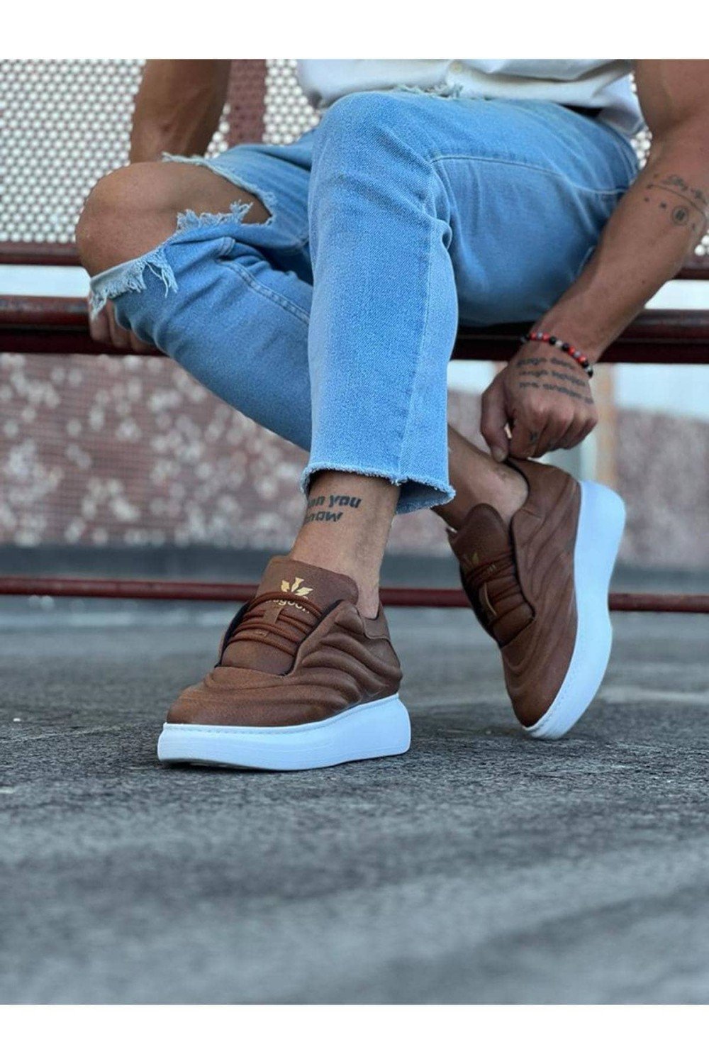 WG094 Erkek Günlük Bağcıklı Cilt Spor Sneaker Ayakkabı CBT - Taba – Wagoon Erkek Ayakkabı