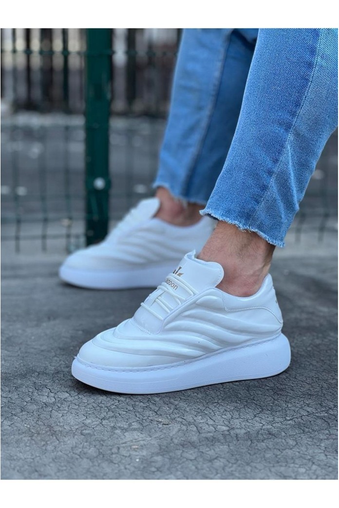 WG094 Erkek Günlük Bağcıklı Rugan Spor Sneaker Ayakkabı RBT - Beyaz