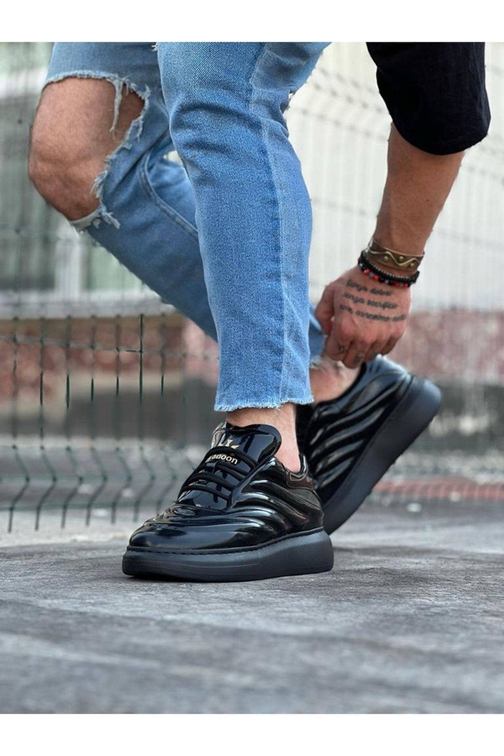 WG094 Erkek Günlük Bağcıklı Rugan Spor Sneaker Ayakkabı RST - Siyah Erkek Ayakkabı WG094 Erkek Günlük Bağcıklı Rugan Spor Sneaker Ayakkabı RST - Siyah – Wagoon Erkek Ayakkabı