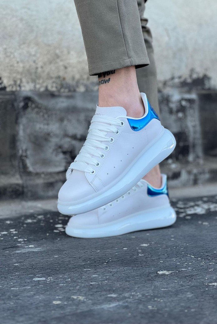 WG095 Erkek Günlük Bağcıklı Cilt Spor Sneaker Ayakkabı CBT - Beyaz/Mavi WG095 Erkek Günlük Bağcıklı Cilt Spor Sneaker Ayakkabı CBT - Beyaz/Mavi
