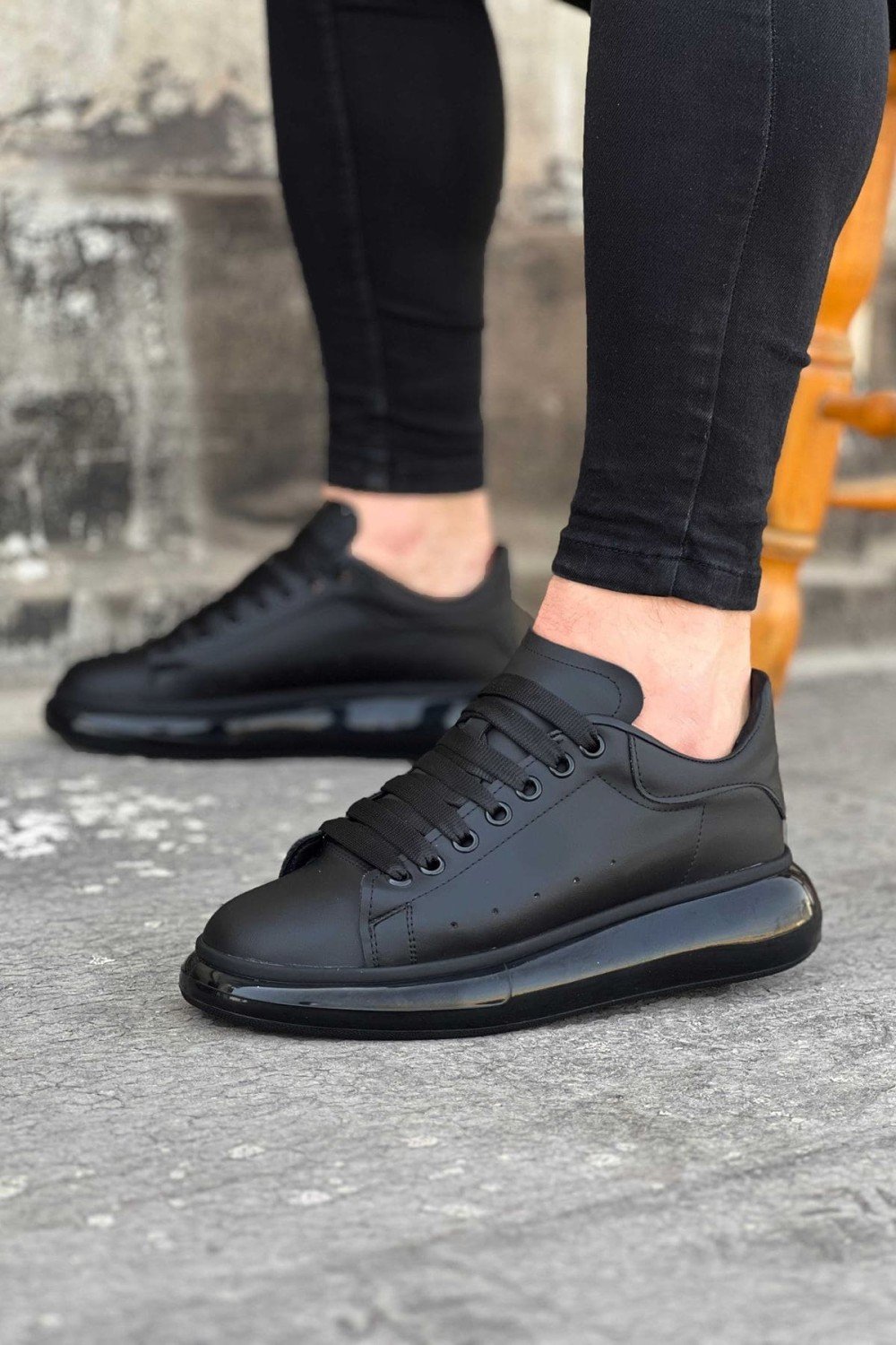 WG095 Erkek Günlük Bağcıklı Cilt Spor Sneaker Ayakkabı CST - Siyah – Wagoon Erkek Ayakkabı