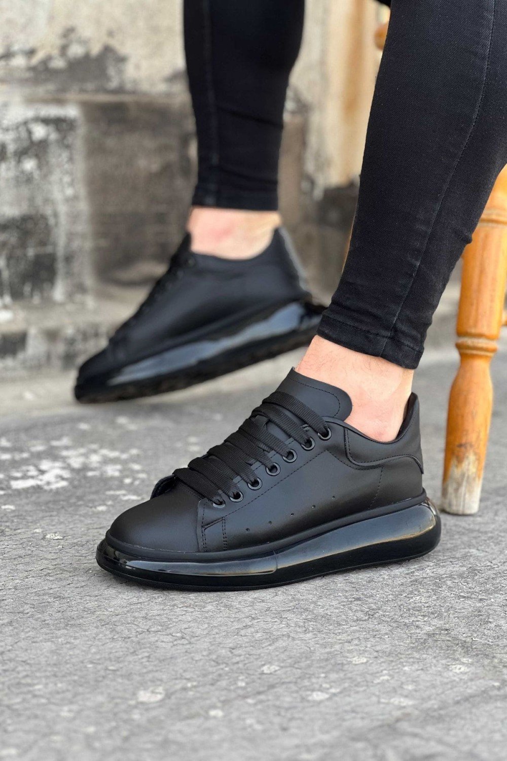 WG095 Erkek Günlük Bağcıklı Cilt Spor Sneaker Ayakkabı CST - Siyah – Wagoon Erkek Ayakkabı