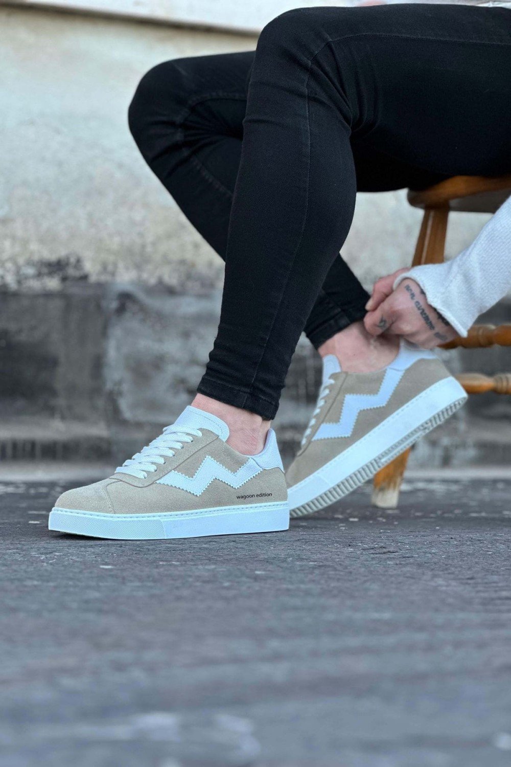 WG160 Erkek Günlük Bağcıklı Süet Cilt Spor Sneaker Ayakkabı SCBT - Bej/Beyaz – Wagoon Erkek Ayakkabı
