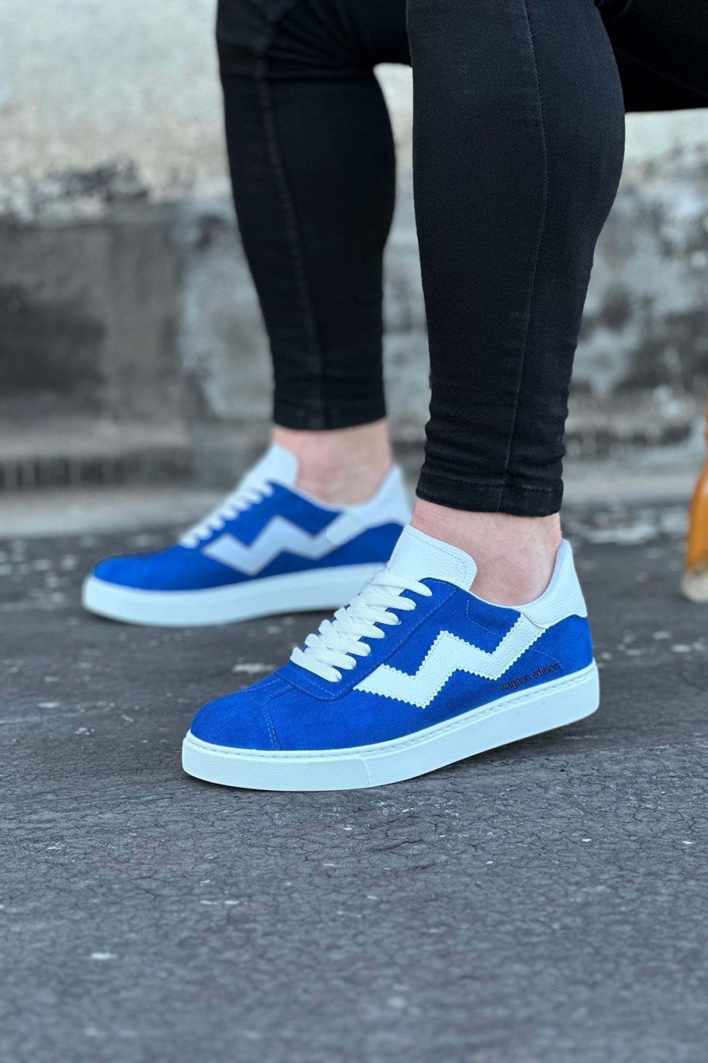 WG160 Erkek Günlük Bağcıklı Süet Cilt Spor Sneaker Ayakkabı SCBT - Mavi/Beyaz – Wagoon Erkek Ayakkabı