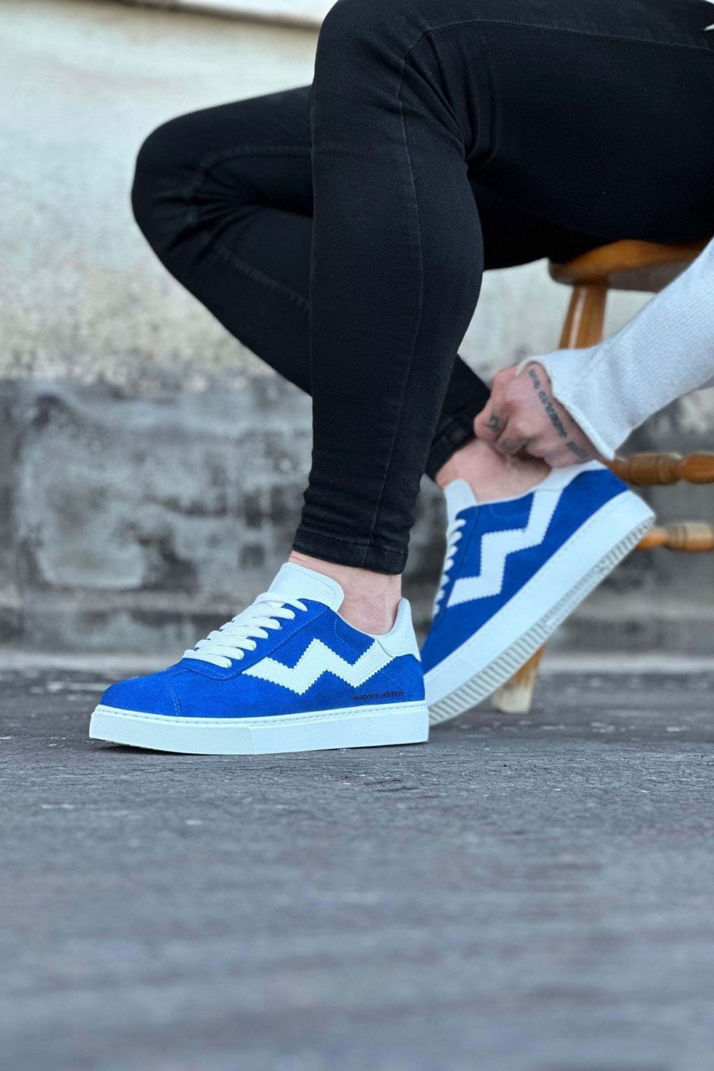 WG160 Erkek Günlük Bağcıklı Süet Cilt Spor Sneaker Ayakkabı SCBT - Mavi/Beyaz – Wagoon Erkek Ayakkabı