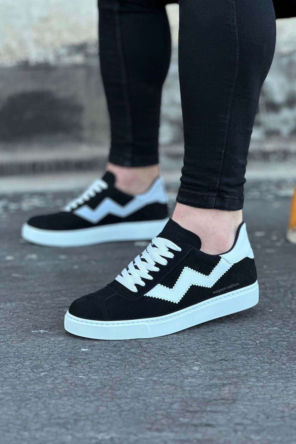 WG160 Erkek Günlük Bağcıklı Süet Cilt Spor Sneaker Ayakkabı SCBT - Siyah/Beyaz – Wagoon Erkek Ayakkabı