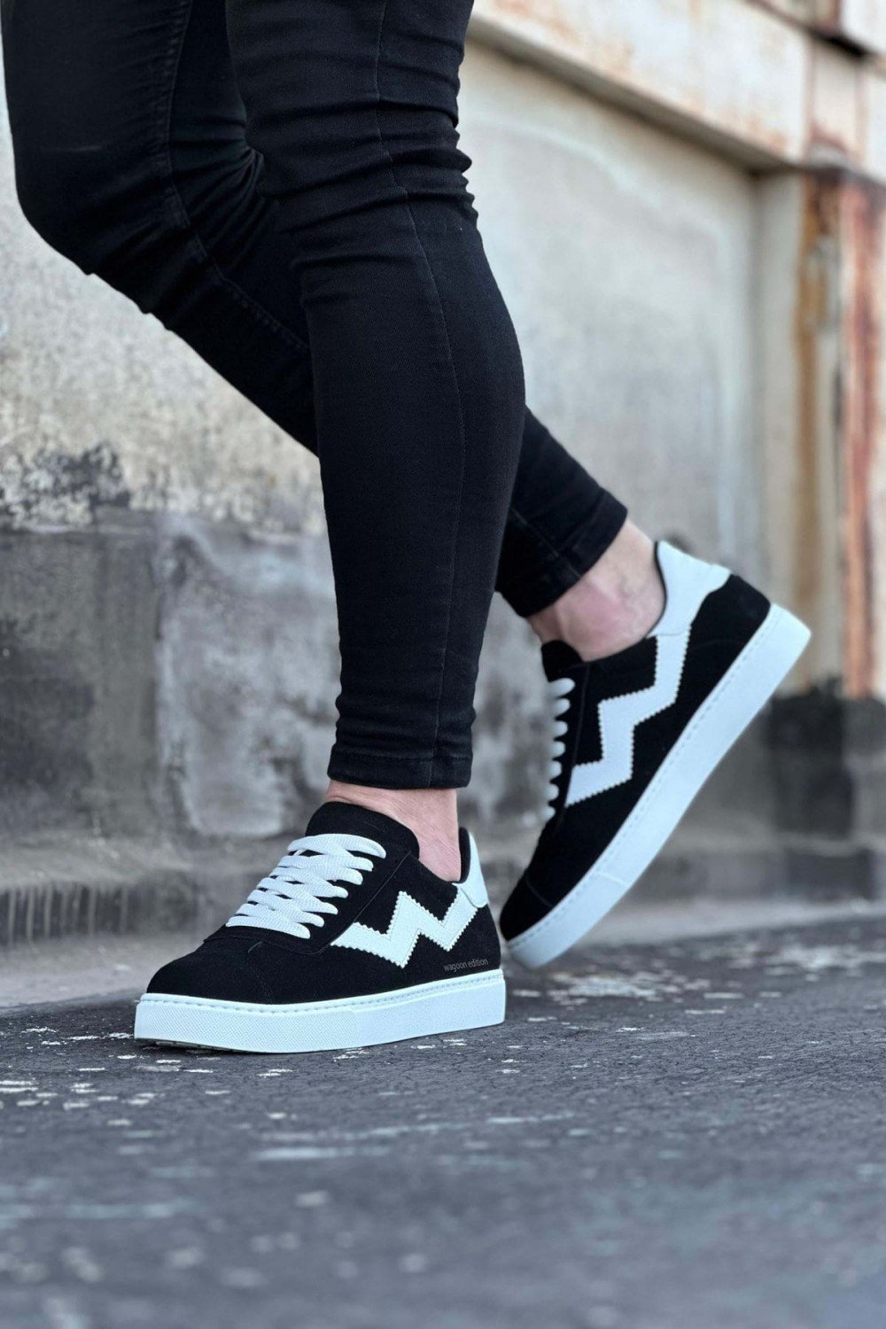 WG160 Erkek Günlük Bağcıklı Süet Cilt Spor Sneaker Ayakkabı SCBT - Siyah/Beyaz – Wagoon Erkek Ayakkabı