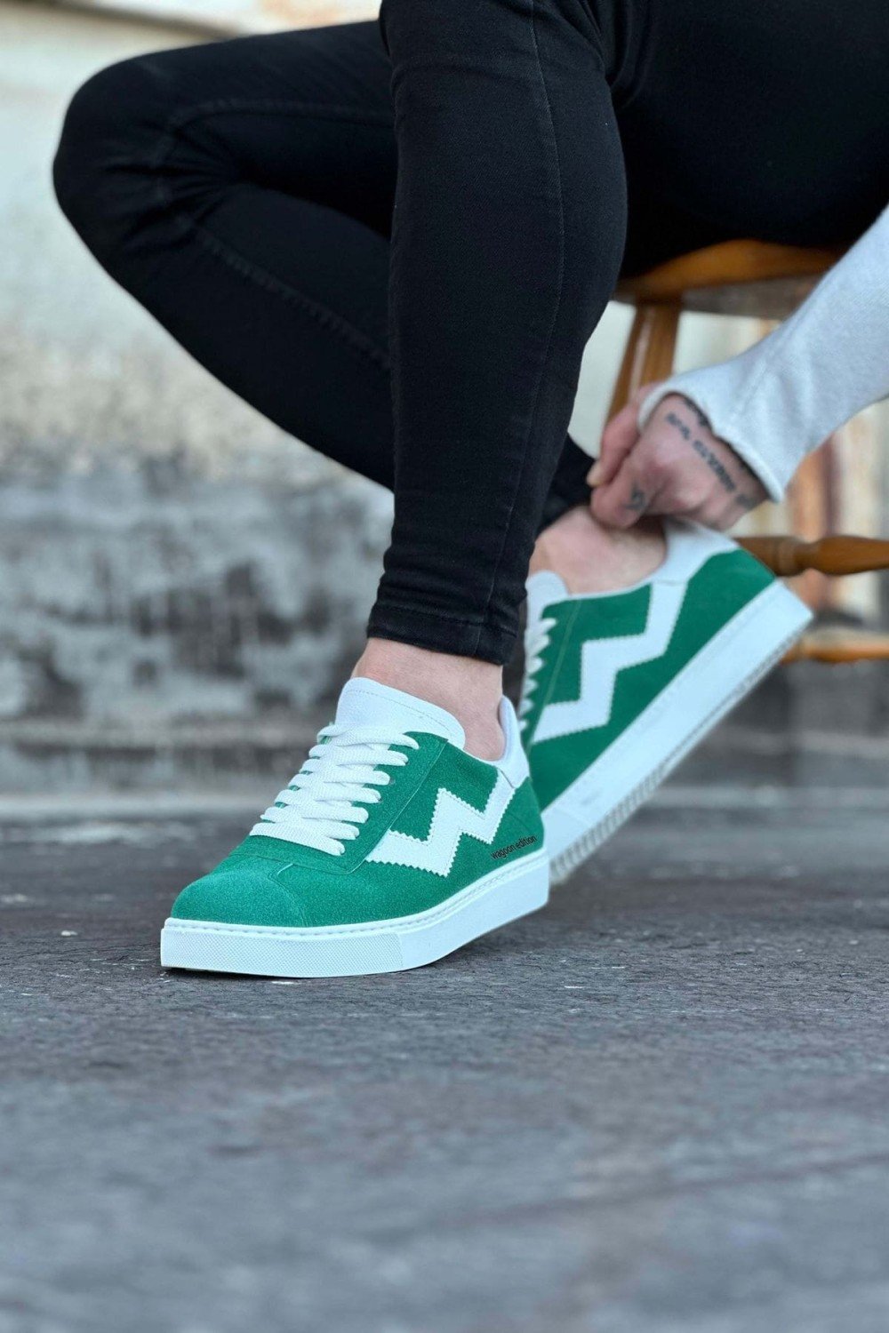 WG160 Erkek Günlük Bağcıklı Süet Cilt Spor Sneaker Ayakkabı SCBT - Yeşil/Beyaz – Wagoon Erkek Ayakkabı
