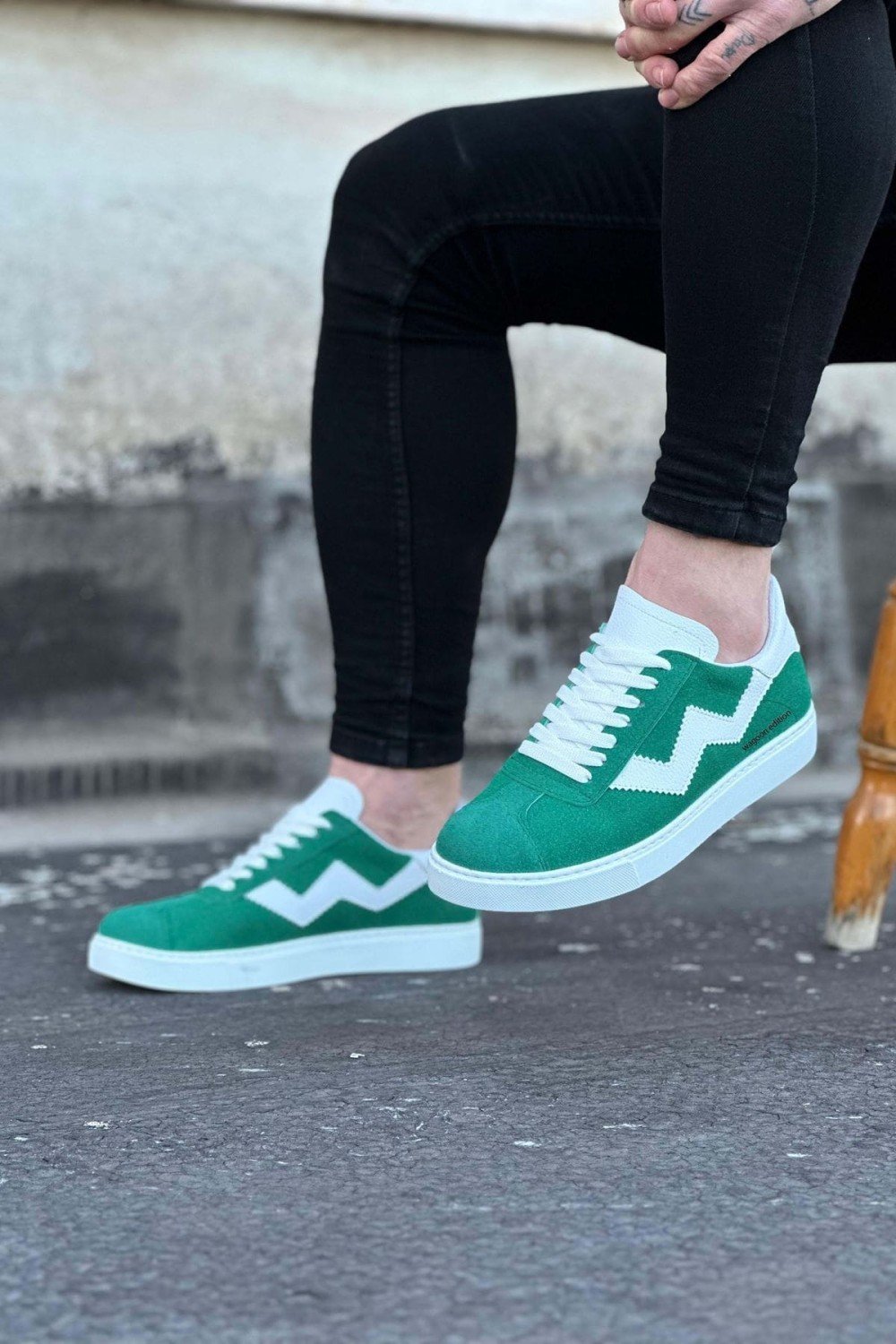 WG160 Erkek Günlük Bağcıklı Süet Cilt Spor Sneaker Ayakkabı SCBT - Yeşil/Beyaz – Wagoon Erkek Ayakkabı