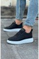 WG301 Erkek Günlük Bağcıklı Cilt Spor Sneaker Ayakkabı CBT - Siyah