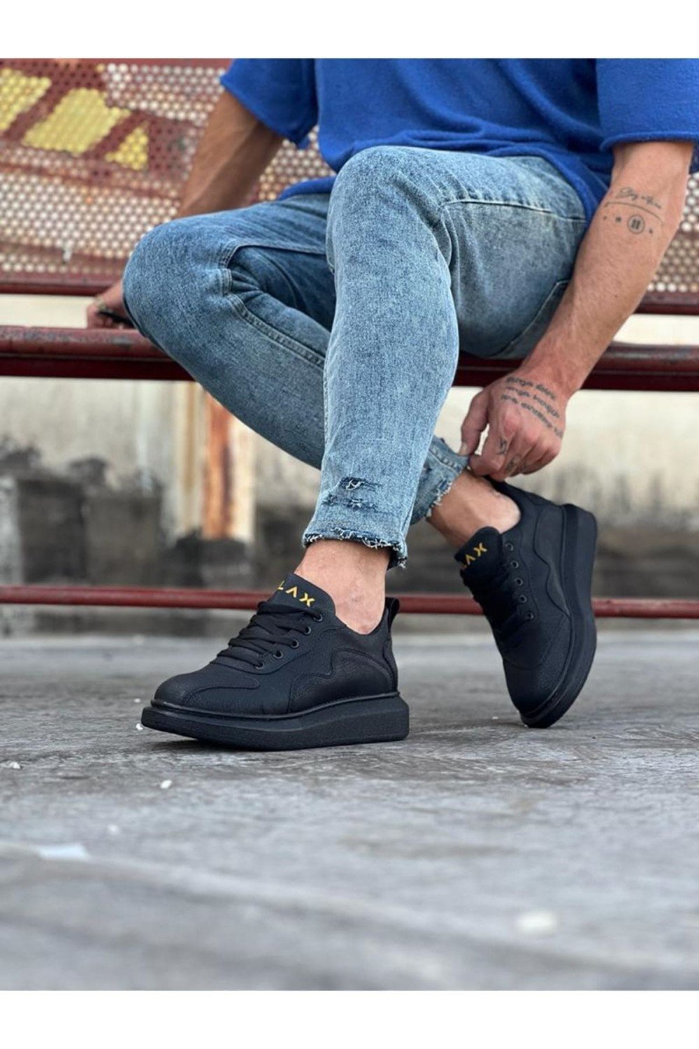 WG301 Erkek Günlük Bağcıklı Cilt Spor Sneaker Ayakkabı CST - Siyah – Wagoon Erkek Ayakkabı