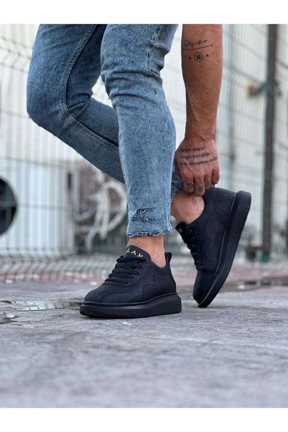 WG301 Erkek Günlük Bağcıklı Cilt Spor Sneaker Ayakkabı CST - Siyah – Wagoon Erkek Ayakkabı