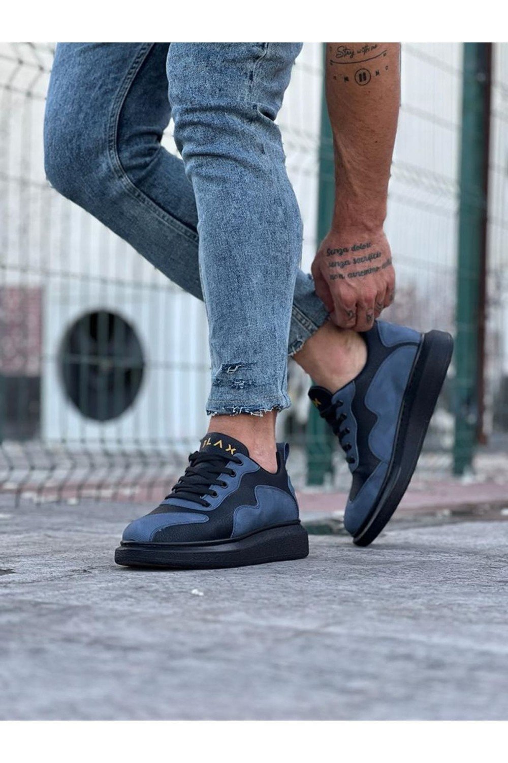 WG301 Erkek Günlük Bağcıklı Cilt Spor Sneaker Ayakkabı CST - Siyah/Mavi – Wagoon Erkek Ayakkabı