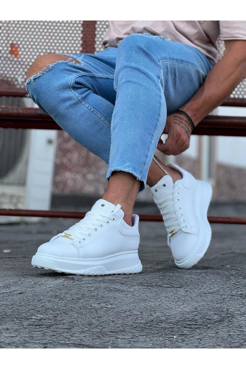 WG501 Erkek Günlük Bağcıklı Cilt Spor Sneaker Ayakkabı CBT - Beyaz – Wagoon Erkek Ayakkabı