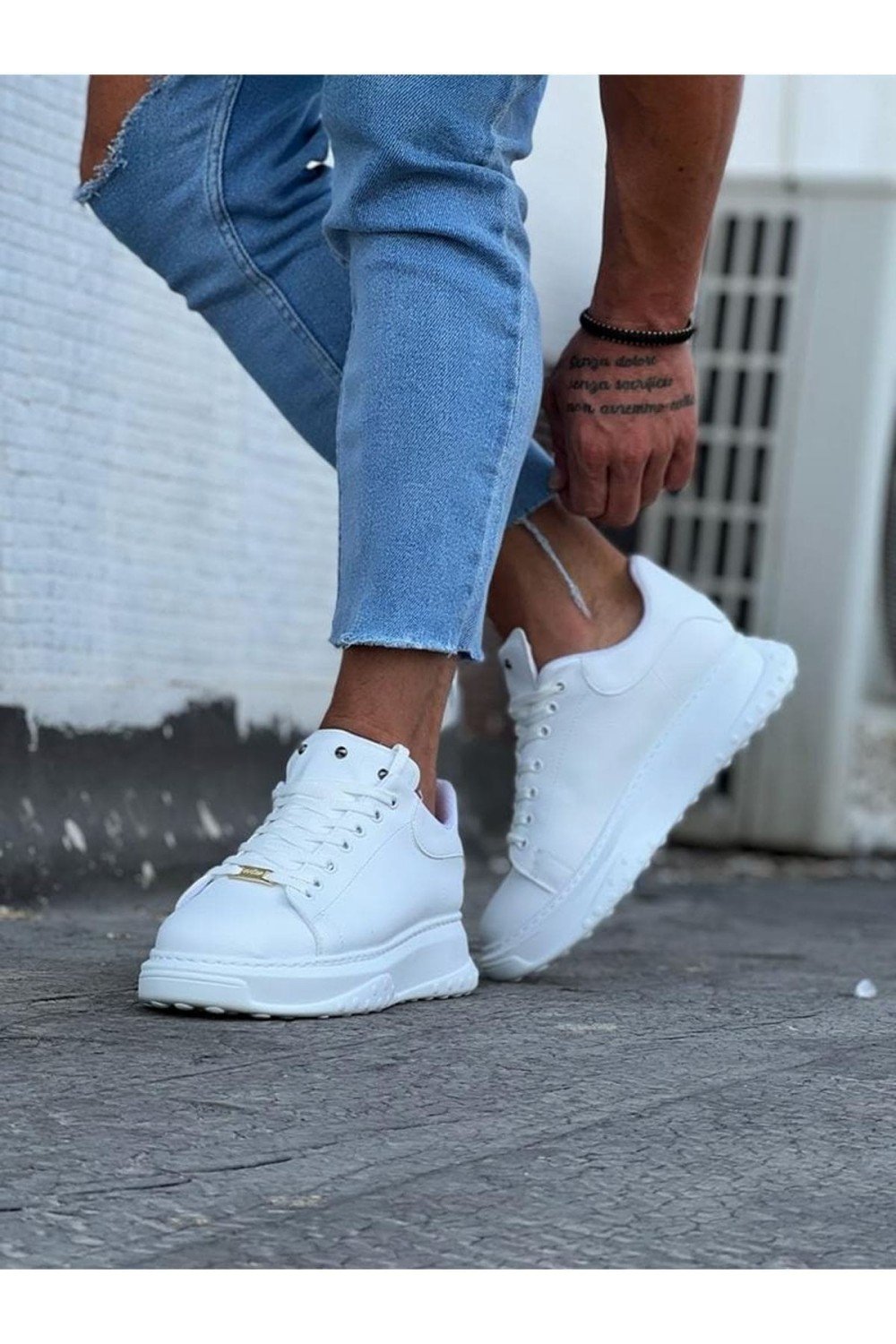WG501 Erkek Günlük Bağcıklı Cilt Spor Sneaker Ayakkabı CBT - Beyaz – Wagoon Erkek Ayakkabı