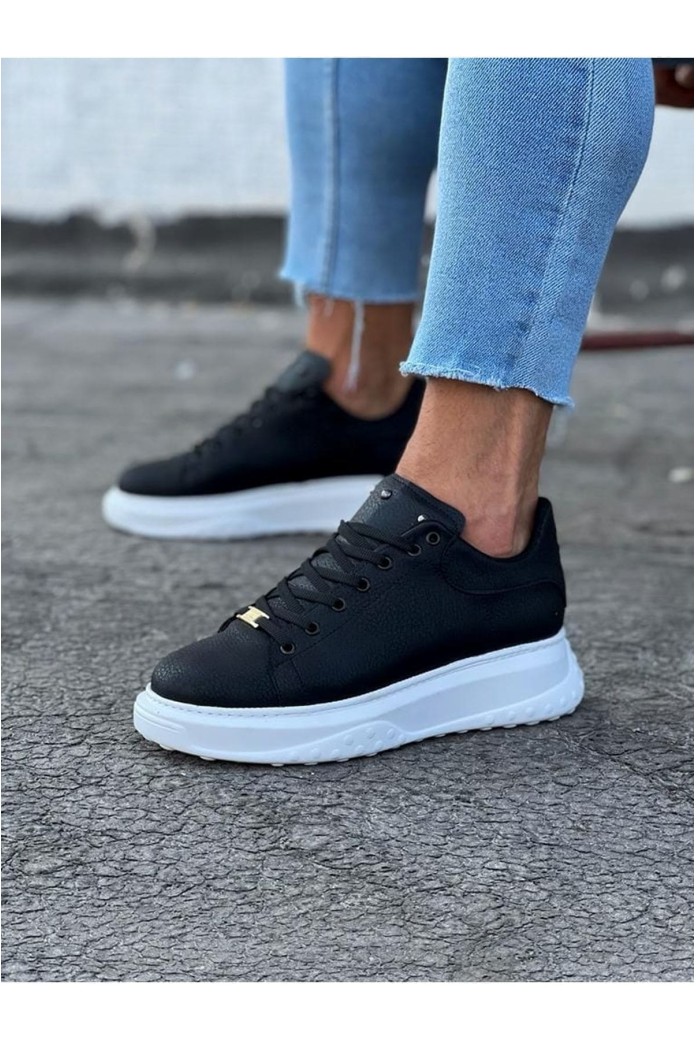 WG501 Erkek Günlük Bağcıklı Cilt Spor Sneaker Ayakkabı CBT - Siyah