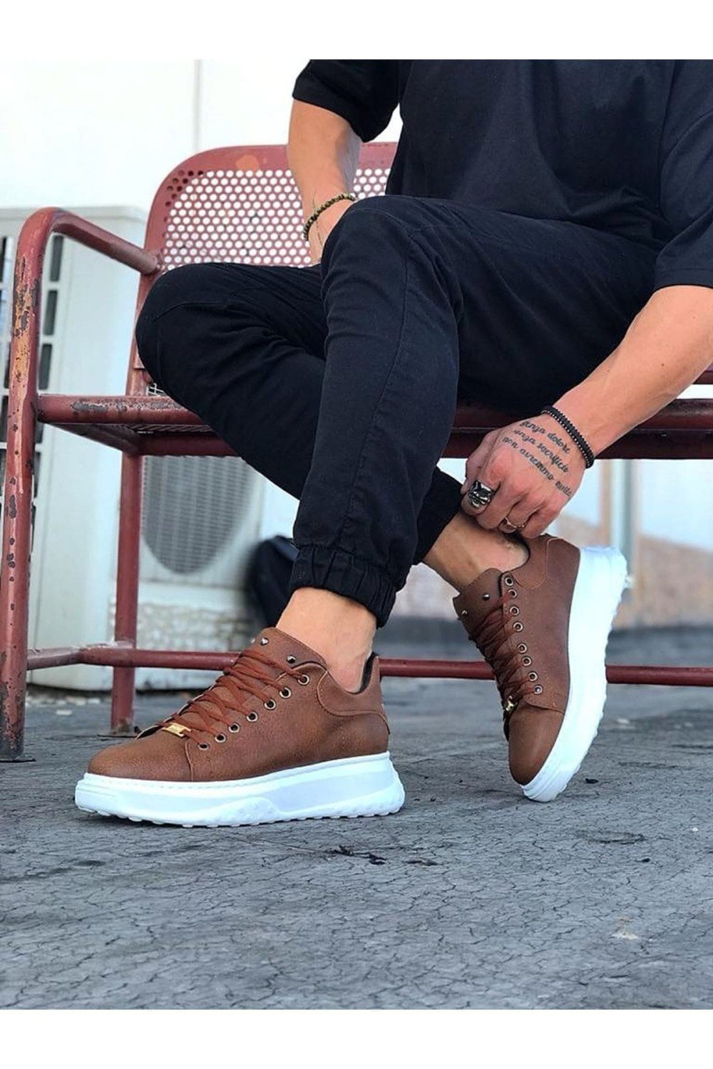 WG501 Erkek Günlük Bağcıklı Cilt Spor Sneaker Ayakkabı CBT - Taba – Wagoon Erkek Ayakkabı
