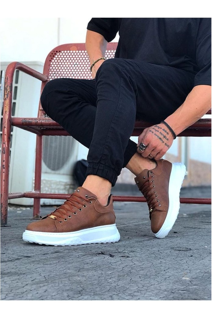 WG501 Erkek Günlük Bağcıklı Cilt Spor Sneaker Ayakkabı CBT - Taba