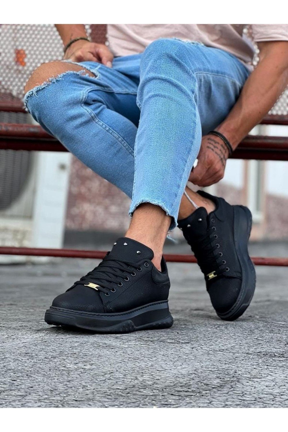 WG501 Erkek Günlük Bağcıklı Cilt Spor Sneaker Ayakkabı CST - Siyah – Wagoon Erkek Ayakkabı