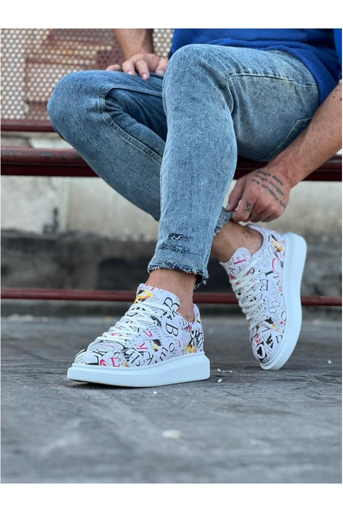 WG501 Erkek Günlük Bağcıklı Dergi Baskılı Cilt Spor Sneaker Ayakkabı CBT - Beyaz WG501 Erkek Günlük Bağcıklı Dergi Baskılı Cilt Spor Sneaker Ayakkabı CBT - Beyaz