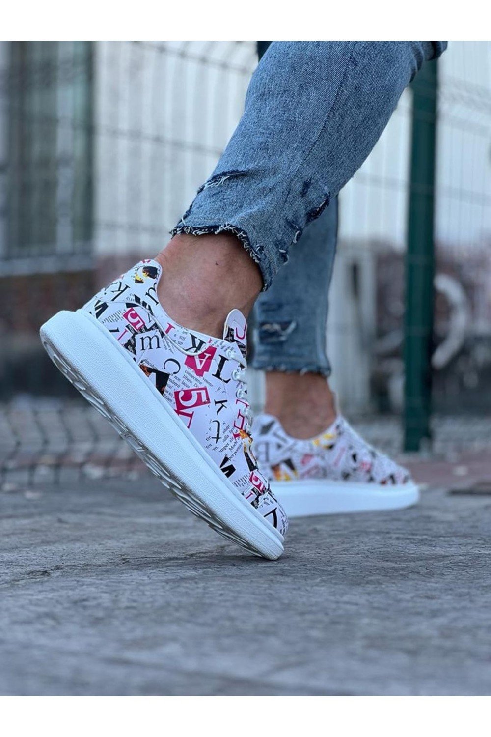 WG501 Erkek Günlük Bağcıklı Dergi Baskılı Cilt Spor Sneaker Ayakkabı CBT - Beyaz Erkek Ayakkabı WG501 Erkek Günlük Bağcıklı Dergi Baskılı Cilt Spor Sneaker Ayakkabı CBT - Beyaz – Wagoon Erkek Ayakkabı