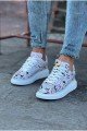 WG501 Erkek Günlük Bağcıklı Dergi Baskılı Cilt Spor Sneaker Ayakkabı CBT - Beyaz