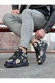WG501 Erkek Günlük Bağcıklı Kurukafa Baskılı Cilt Spor Sneaker Ayakkabı CST - Siyah – Wagoon Erkek Ayakkabı