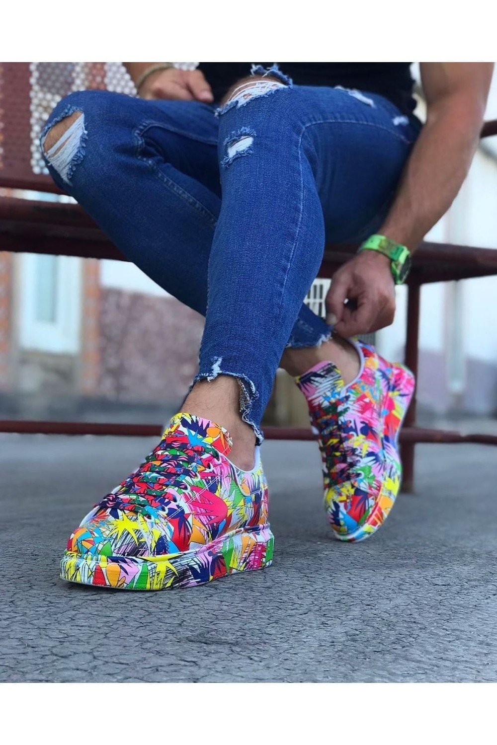 WG501 Erkek Günlük Bağcıklı Kırmızı Boyalı Cilt Spor Sneaker Ayakkabı CRT - Kırmızı – Wagoon Erkek Ayakkabı