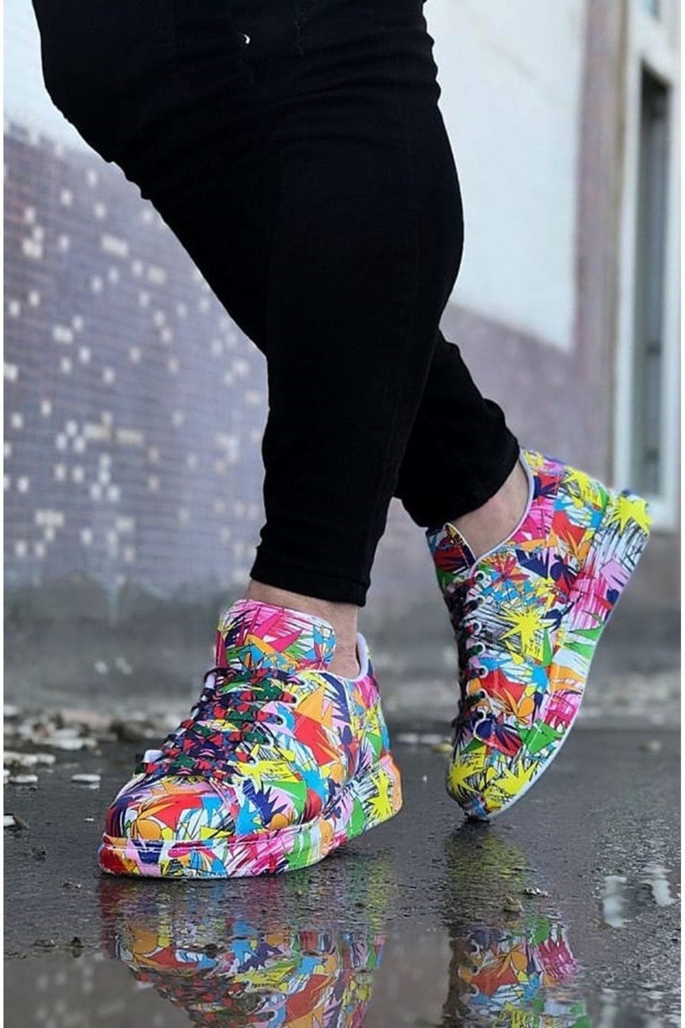 WG501 Erkek Günlük Bağcıklı Kırmızı Boyalı Cilt Spor Sneaker Ayakkabı CRT - Kırmızı – Wagoon Erkek Ayakkabı
