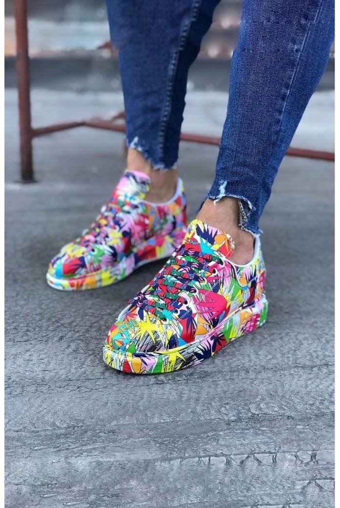 WG501 Erkek Günlük Bağcıklı Kırmızı Boyalı Cilt Spor Sneaker Ayakkabı CRT - Kırmızı