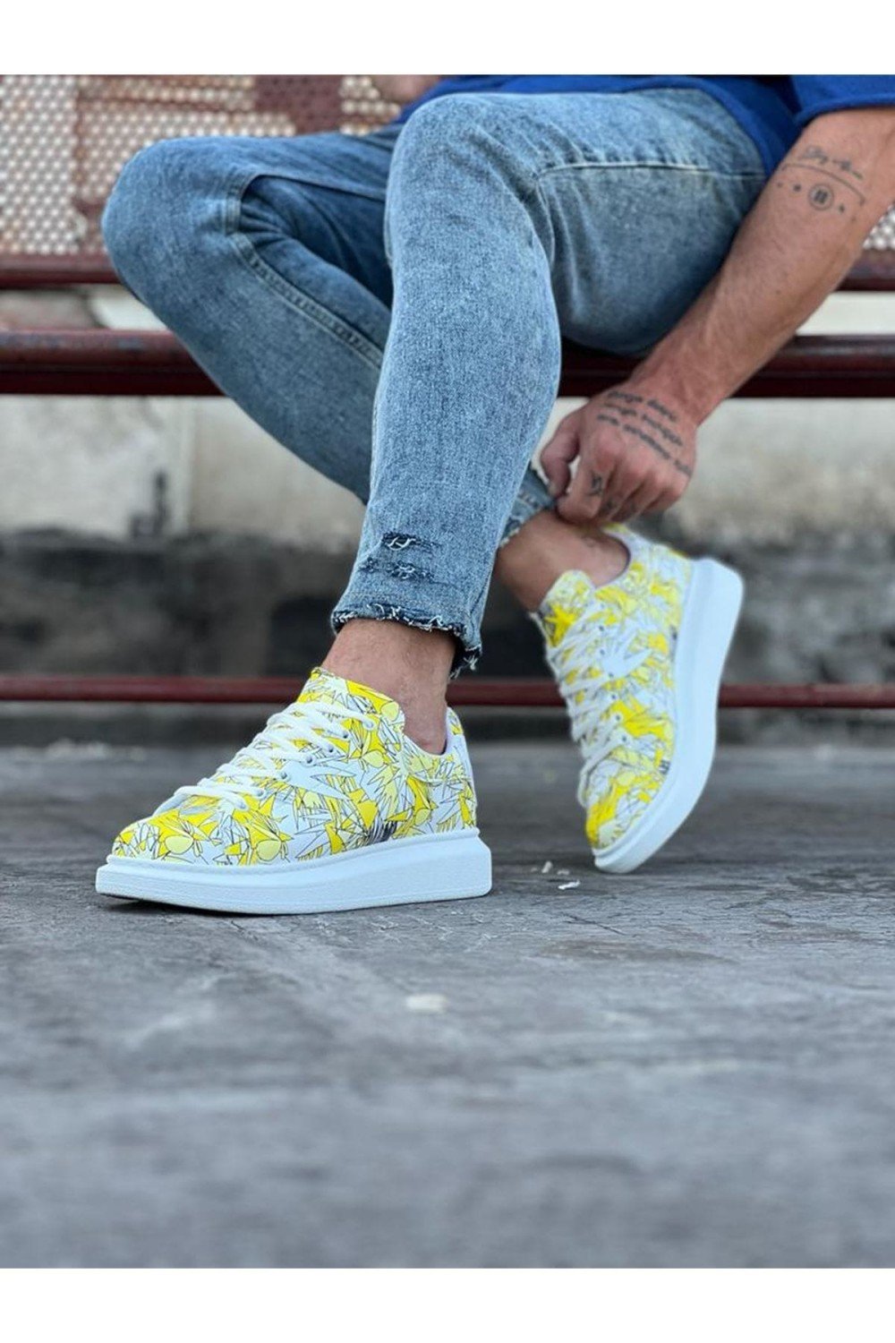 WG501 Erkek Günlük Bağcıklı Sarı Boyalı Cilt Spor Sneaker Ayakkabı CBT - Sarı – Wagoon Erkek Ayakkabı