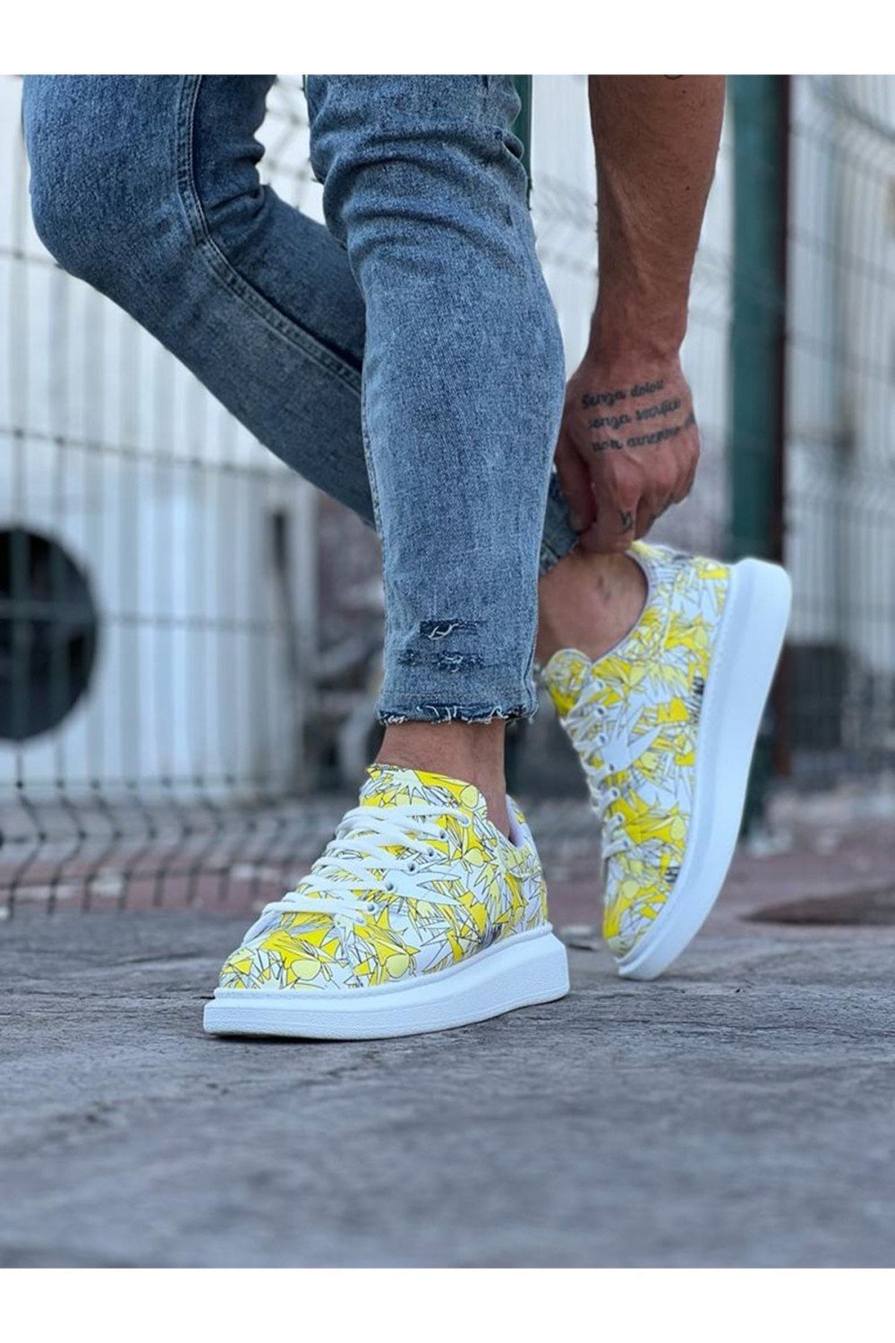 WG501 Erkek Günlük Bağcıklı Sarı Boyalı Cilt Spor Sneaker Ayakkabı CBT - Sarı – Wagoon Erkek Ayakkabı