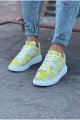 WG501 Erkek Günlük Bağcıklı Sarı Boyalı Cilt Spor Sneaker Ayakkabı CBT - Sarı