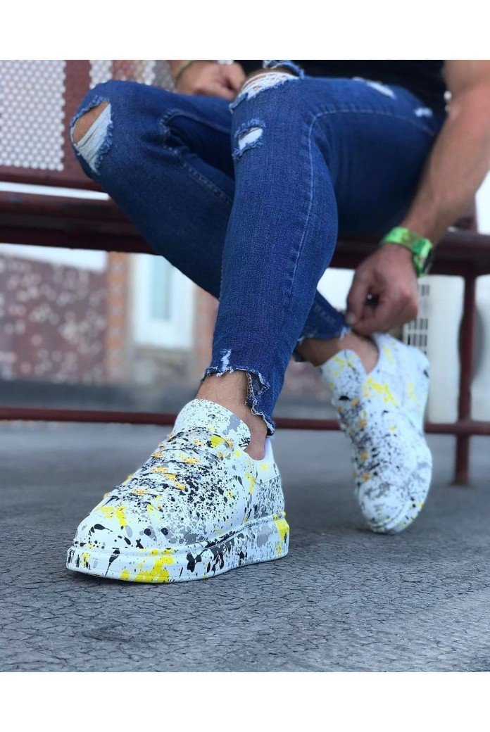 WG501 Erkek Günlük Bağcıklı Sarı Boyalı Cilt Spor Sneaker Ayakkabı CRT - Sarı WG501 Erkek Günlük Bağcıklı Sarı Boyalı Cilt Spor Sneaker Ayakkabı CRT - Sarı
