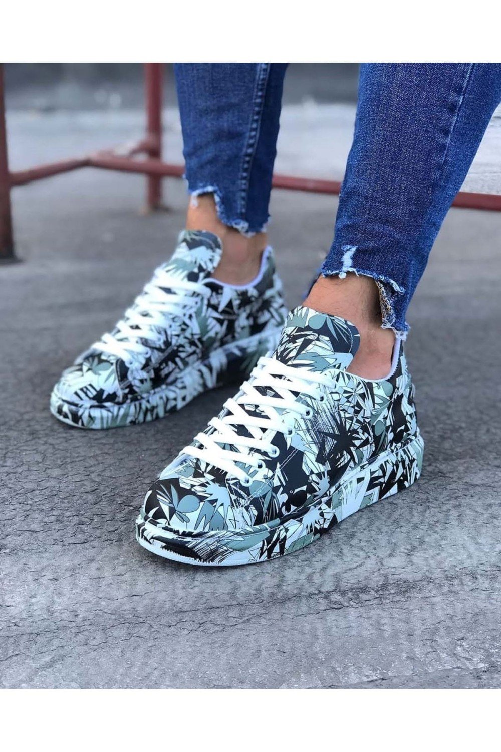 WG501 Erkek Günlük Bağcıklı Siyah Beyaz Boyalı Cilt Spor Sneaker Ayakkabı CRT - Siyah/Beyaz – Wagoon Erkek Ayakkabı