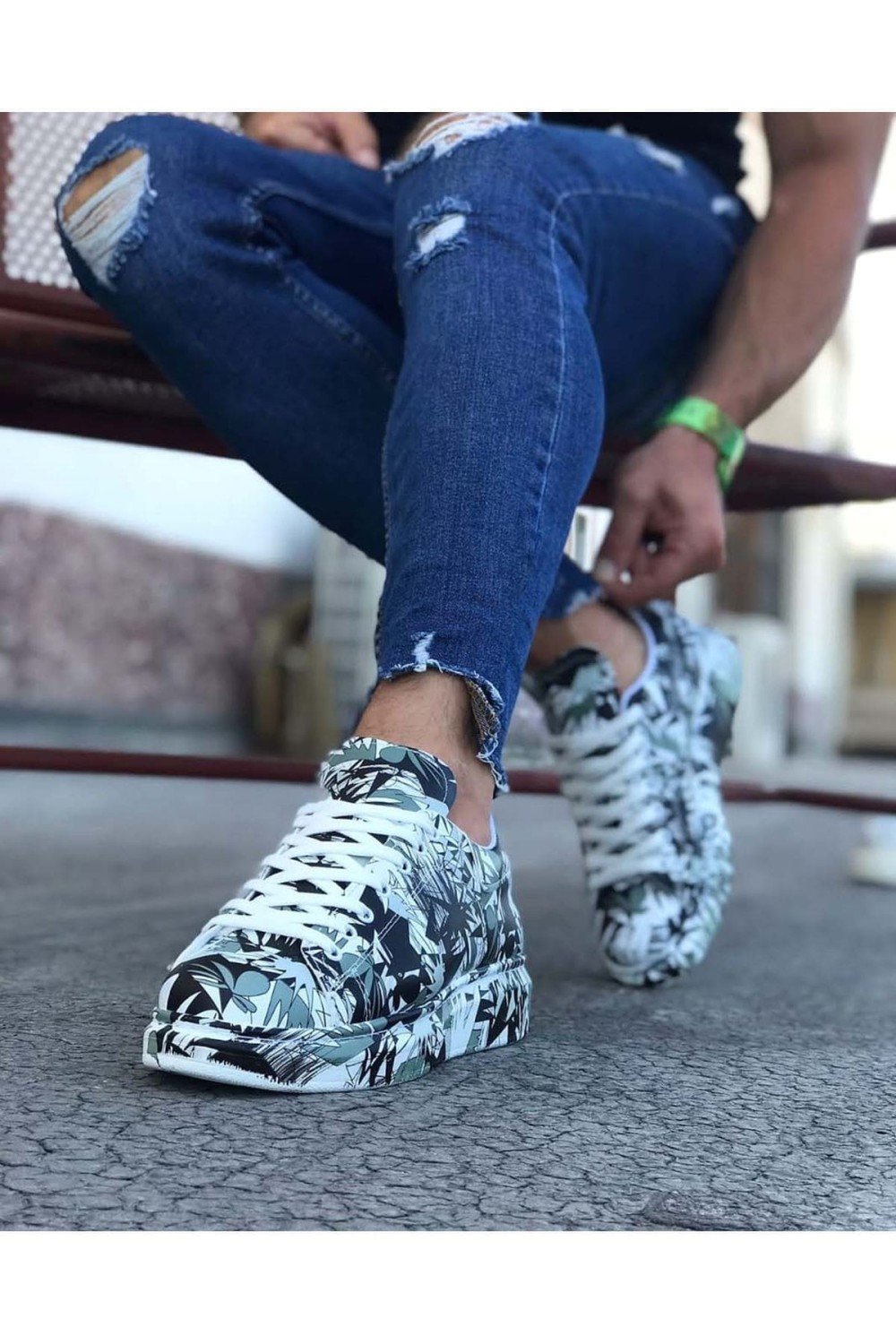 WG501 Erkek Günlük Bağcıklı Siyah Beyaz Boyalı Cilt Spor Sneaker Ayakkabı CRT - Siyah/Beyaz – Wagoon Erkek Ayakkabı