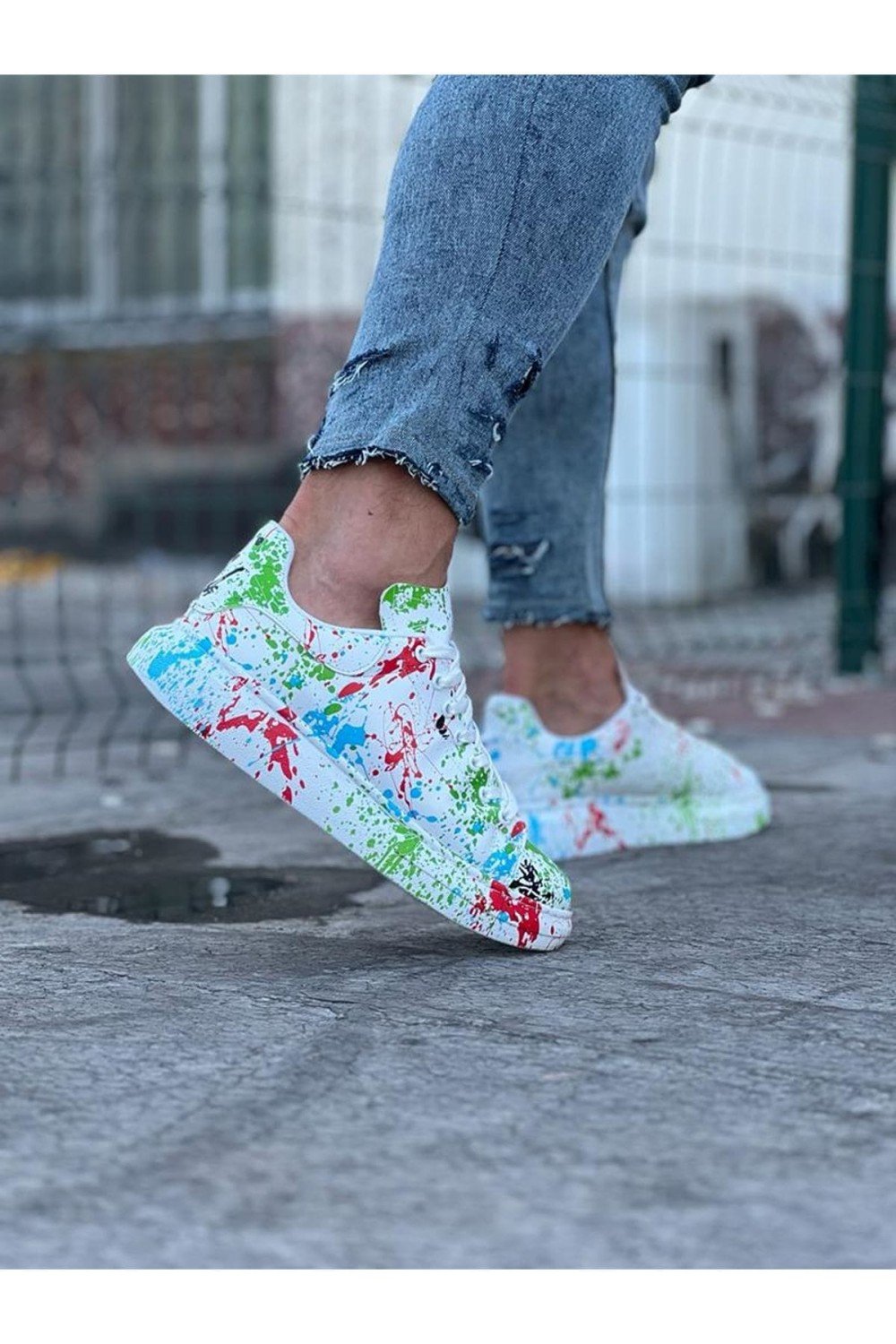WG501 Erkek Günlük Bağcıklı Yeşil Boyalı Cilt Spor Sneaker Ayakkabı CRT - Yeşil – Wagoon Erkek Ayakkabı