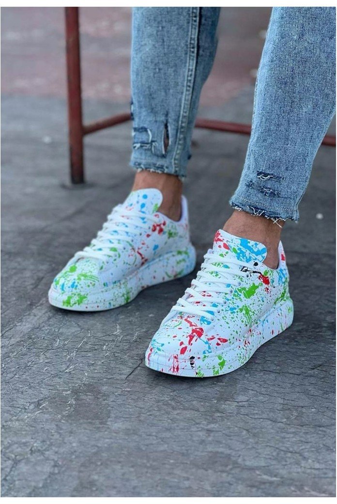 WG501 Erkek Günlük Bağcıklı Yeşil Boyalı Cilt Spor Sneaker Ayakkabı CRT - Yeşil