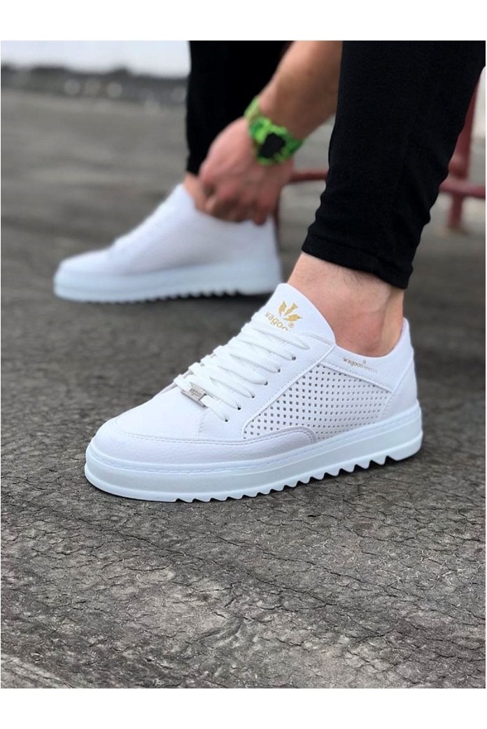 WG505 Erkek Günlük Bağcıklı Cilt Spor Sneaker Ayakkabı CBT - Beyaz