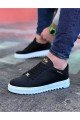 WG505 Erkek Günlük Bağcıklı Cilt Spor Sneaker Ayakkabı CBT - Siyah