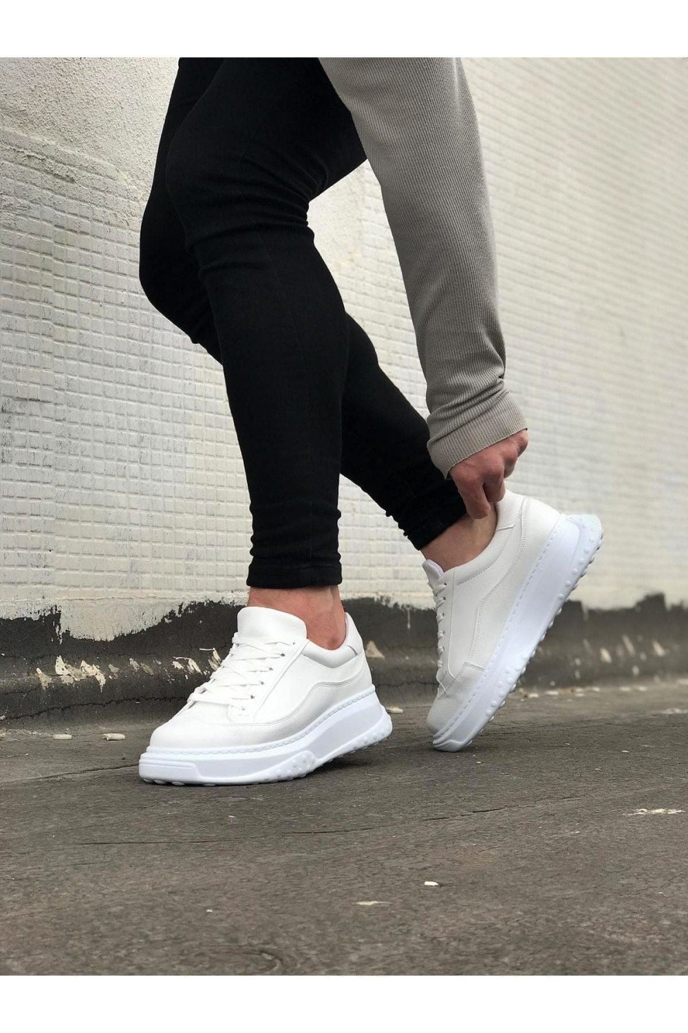 WG507 Erkek Günlük Bağcıklı Cilt Spor Sneaker Ayakkabı CBT - Beyaz – Wagoon Erkek Ayakkabı