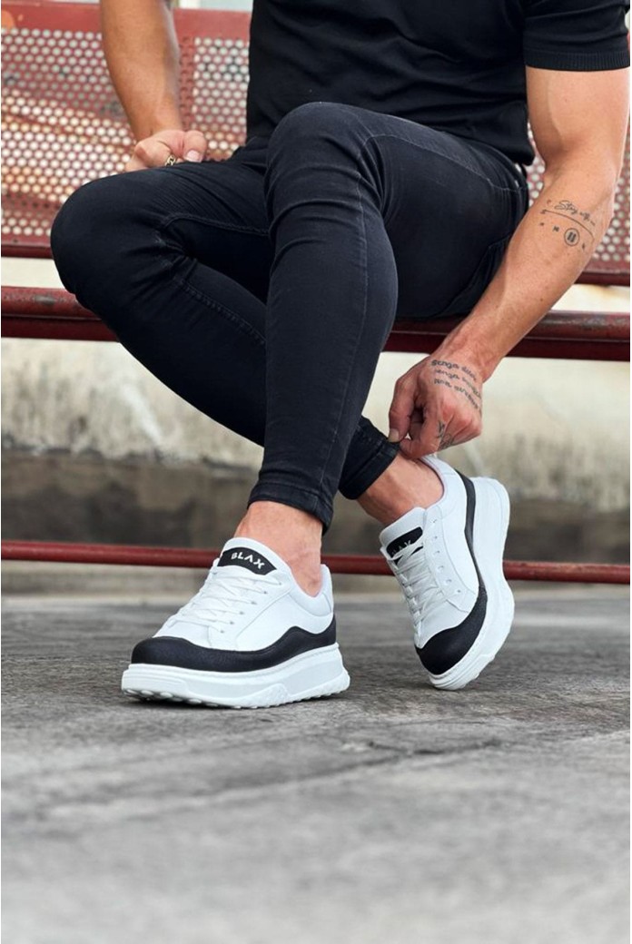 WG507 Erkek Günlük Bağcıklı Cilt Spor Sneaker Ayakkabı CBT - Beyaz/Siyah