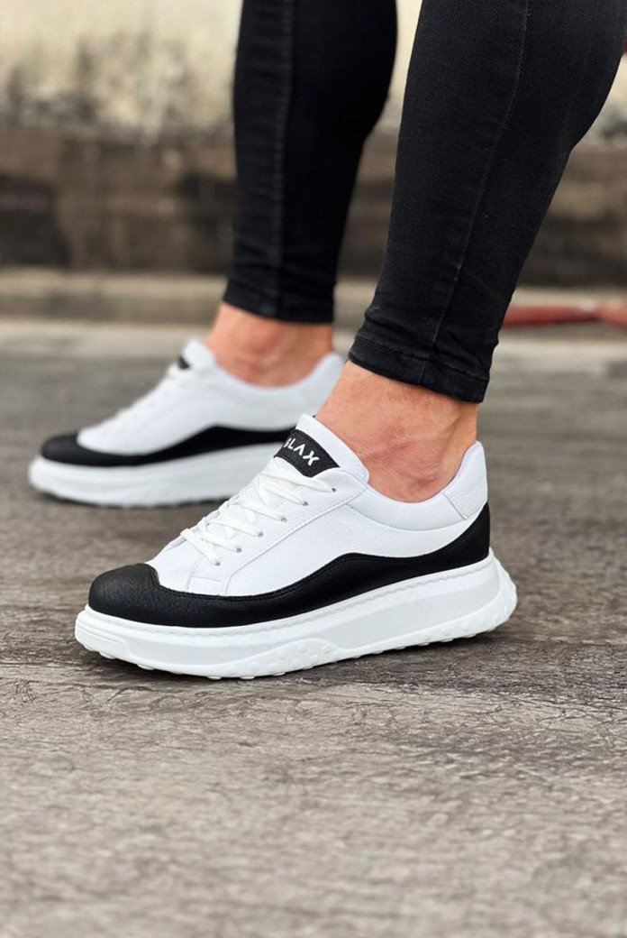 WG507 Erkek Günlük Bağcıklı Cilt Spor Sneaker Ayakkabı CBT - Beyaz/Siyah