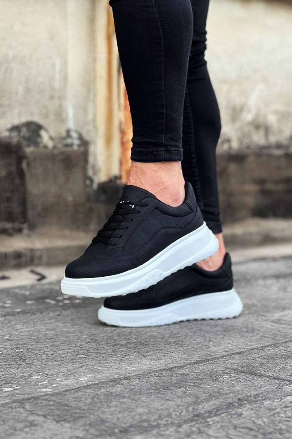 WG507 Erkek Günlük Bağcıklı Cilt Spor Sneaker Ayakkabı CBT - Siyah – Wagoon Erkek Ayakkabı