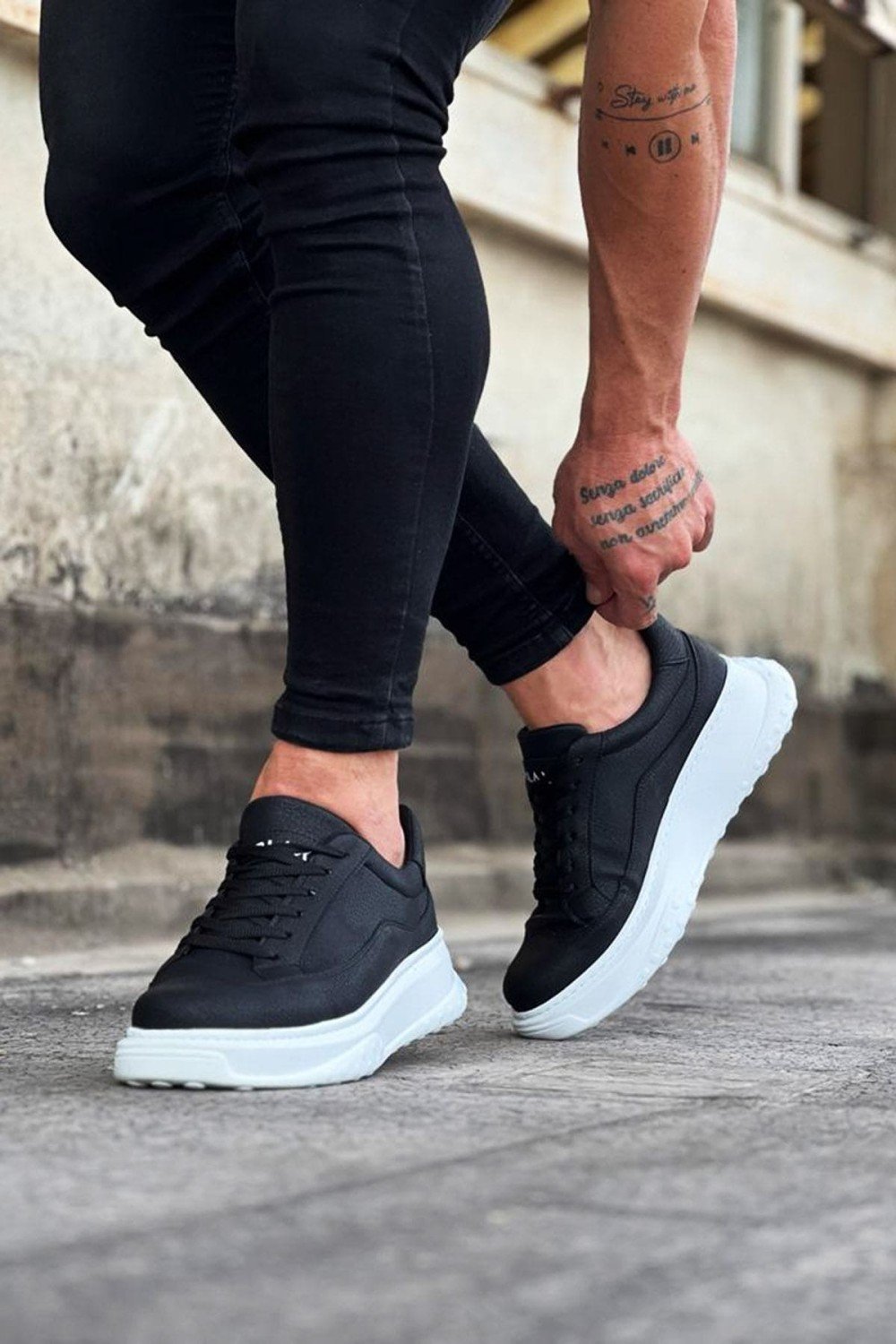 WG507 Erkek Günlük Bağcıklı Cilt Spor Sneaker Ayakkabı CBT - Siyah – Wagoon Erkek Ayakkabı