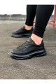 WG507 Erkek Günlük Bağcıklı Cilt Spor Sneaker Ayakkabı CST - Siyah