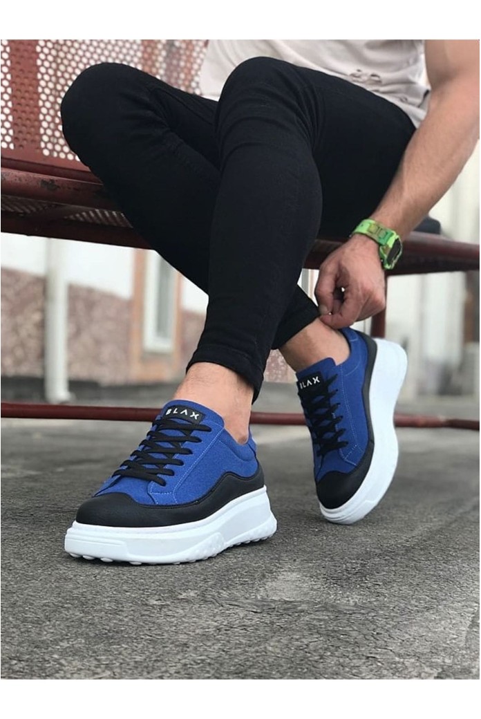 WG507 Erkek Günlük Bağcıklı Süet Cilt Spor Sneaker Ayakkabı SCBT - Mavi/Siyah